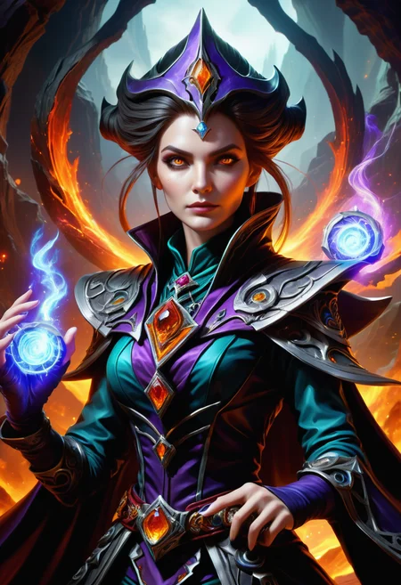 hyper detailed masterpiece, dynamic, awesome quality, a female warlock casting geological psionic DonMM4g1cXL magic,  <lora:DonMM4g1cXL-000008:0.8>