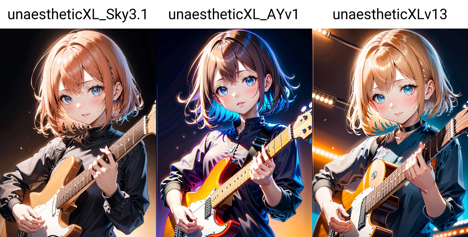 (anime:1.1) 1girl playing guitar,