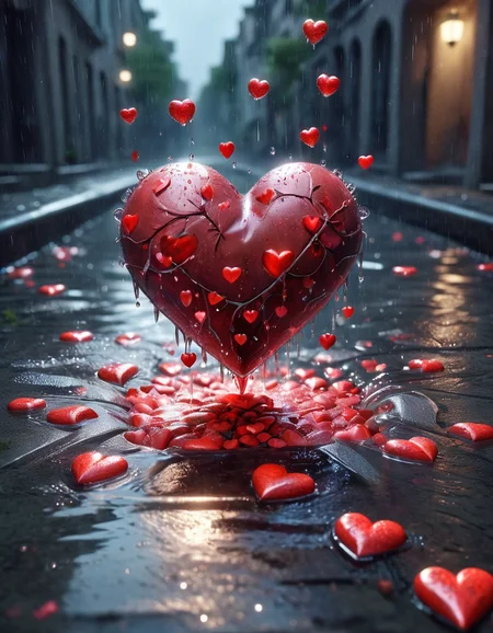 a broken heart, floating in a drain, on the sidewalk, raining, made of ral-vltne <lora:ral-vltne-sdxl:0.7>