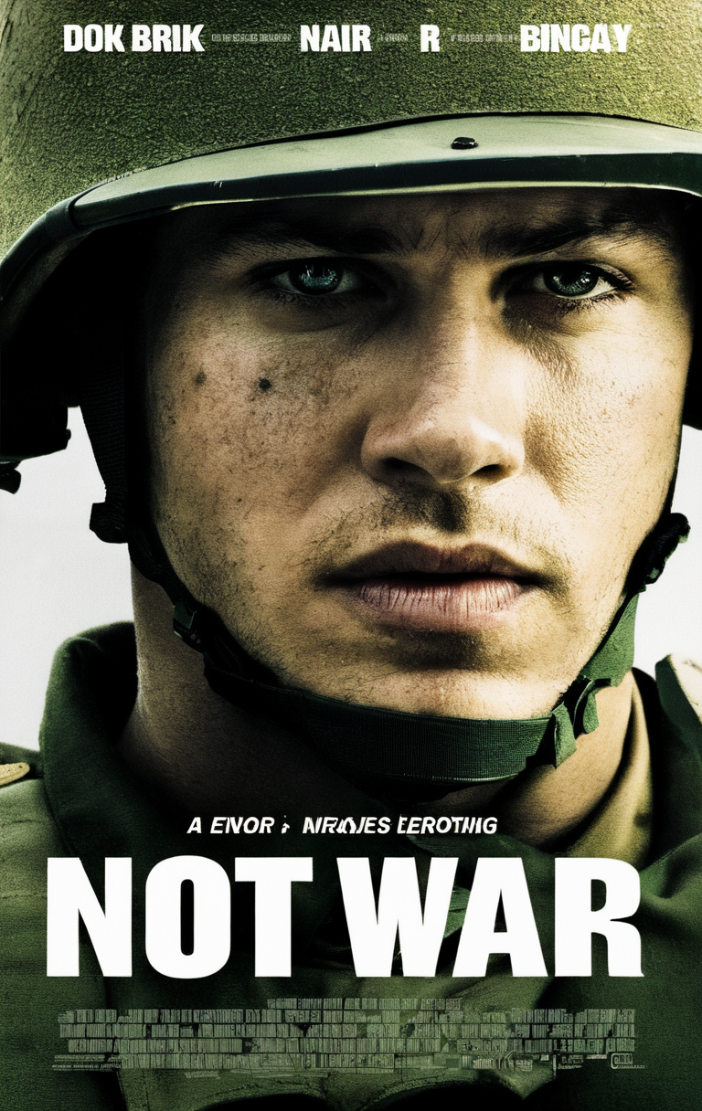 A soldier, tired, close-up, portrait, with title "NOT WAR"
 ,Movie Poster, MoviePosterRedAF,
MoviePosterRedmond-MoviePoster-MoviePosterRedAF
,<lora:MoviePosterRedAFConfig4DebiComTE:1>