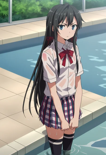 score_9, score_8_up, score_7_up, source_anime,
BREAK
1girl, solo, anime coloring, anime screencap,
<lora:shiYukinoV2:1>, wyukidef, black hair, long hair, blue eyes, hair ribbon,
striped thighhighs, pleated skirt, collared shirt, white shirt, plaid skirt, very long hair, school uniform, black thighhighs, sobu high school uniform,
partially submerged, wet, wet clothes, angry,
looking at viewer, outdoors, pool,