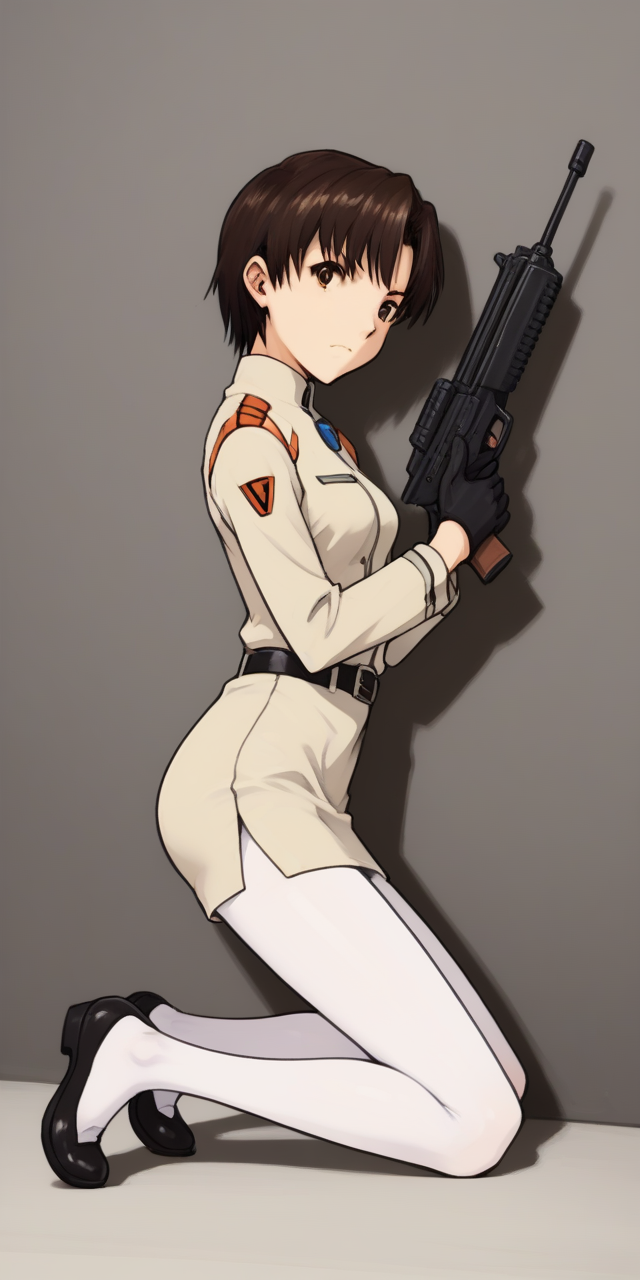score_9, score_8_up, score_7_up,, source_anime,
1girl, solo, against bare wall, Kneeling, from side,
serious, holding big machinegun,
<lora:ibukimaya_01XLP:1>, ibukimaya, very short hair, brown hair, brown eyes,
eva_nerv uniform, pencil skirt, belt, white pantyhose