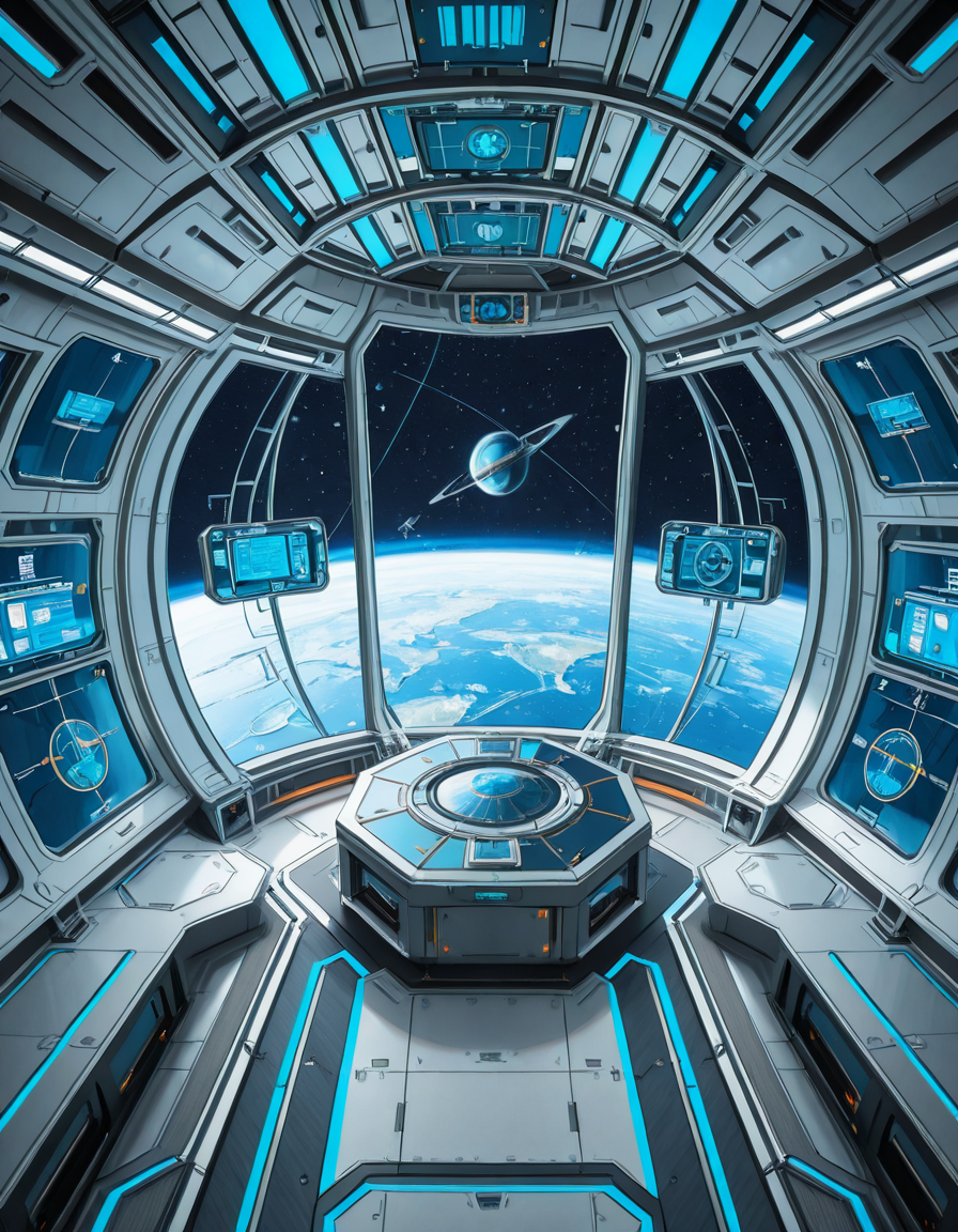 The interior of a massive orbital space station, high above a blue and green Earth-like planet. The setting is a panoramic observation deck with towering reinforced windows that curve around the structure, offering a breathtaking view of the planet below and the star-filled void beyond. The stationâs architecture is sleek and functional, blending advanced human technology with subtle design flourishes â brushed metal walls, glowing interface panels, and clean geometric lines.
Soft white lighting lines the floor and ceiling panels, while ambient blue lights provide a calming atmosphere. Transparent digital displays float in the air, projecting live telemetry, spacecraft traffic, and real-time planetary data in holographic form. In the center of the room, a circular command table displays a rotating 3D projection of the planet and orbital routes.
In the background, the low hum of life support systems and distant radio chatter add to the immersive realism. Cables and utility panels are subtly integrated into the environment, and security doors lead to other compartments of the station. The entire space feels controlled, precise, and filled with purpose â a hub of advanced civilization silently orbiting in the cold beauty of space.<lora:SDXLFaeTastic2400:0.4> <lora:extremely_detailed:0.4> extremely detailed,space station c0ntr0l c3nt3r, <lora:space_station_c0ntr0l_c3nt3r-i:1>, Masterpiece,best quality,hi res,8k,hi res,8k,award winning,(sharp focus, intricate, highly detailed),