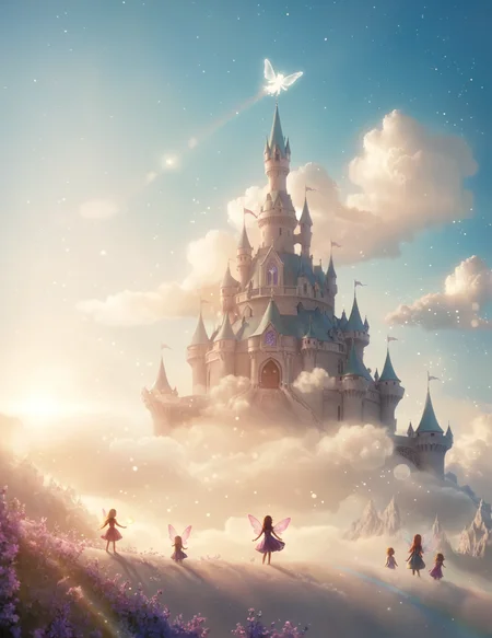 cloud art, cute mythical beings made from clouds, fluffy fairies, tiny sprites, magical sky, soft lighting, vibrant colors, whimsical, ethereal, detailed, high contrast, hyper-realistic, playful, imaginative, high-definition, gentle, warm atmosphere, BREAK
pixie castle, crowded by pixie, magical dust, dust cloud,
<lora:polyhedron_lense_flares-000005:1> lense flare, lense flares, anamorphic lense flares, rainbow flares <lora:CinematicStyle_v1:1>