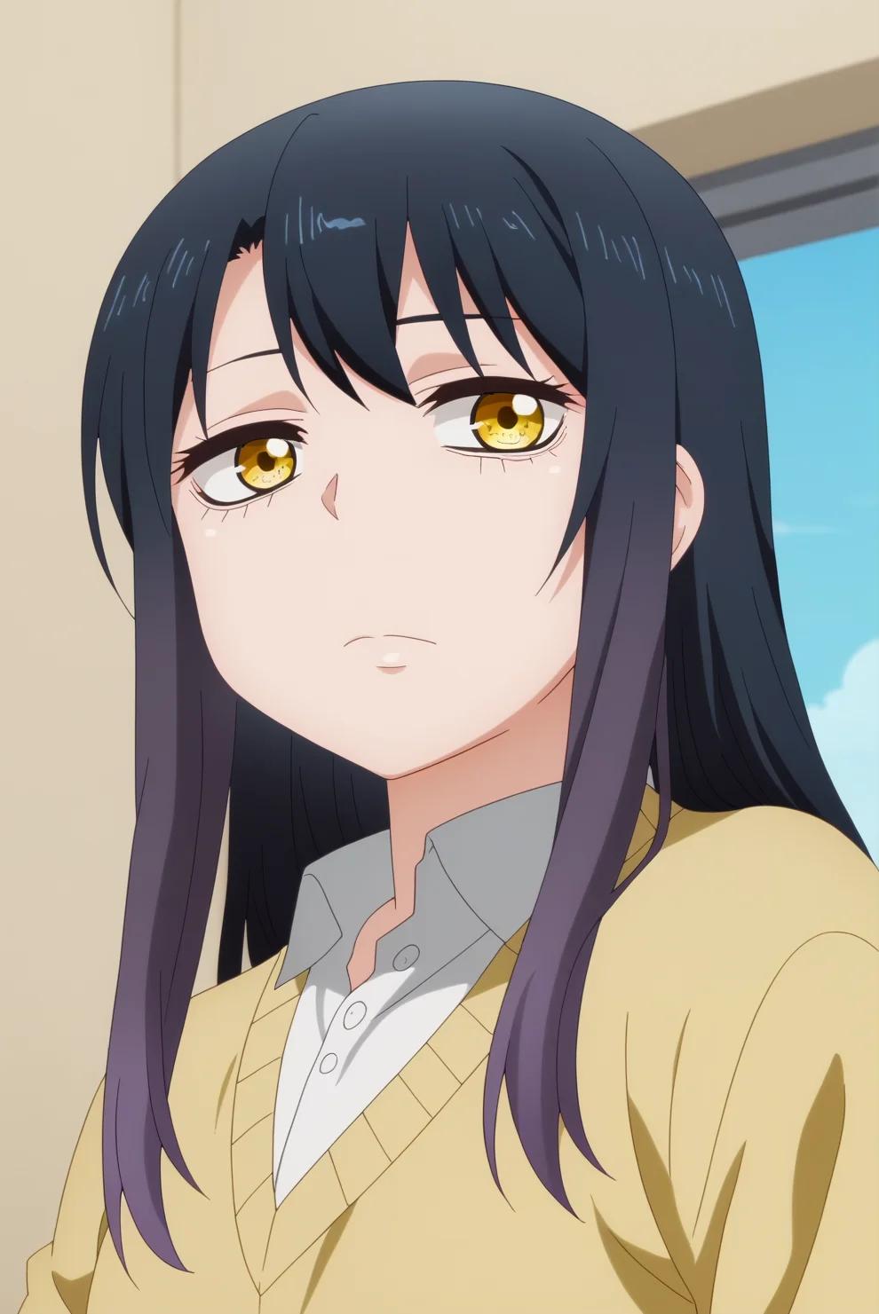 score_9, score_8_up, score_7_up, anime screencap,source_anime, anime coloring,Mieruko, anime screencap,consistent background, mature, 1girl, solo, cowboy shot, looking at viewer, yotsuya miko, school uniform,folded arms,from below, expressionless  <lora:Mieruko_Chan.safetensors:1>
