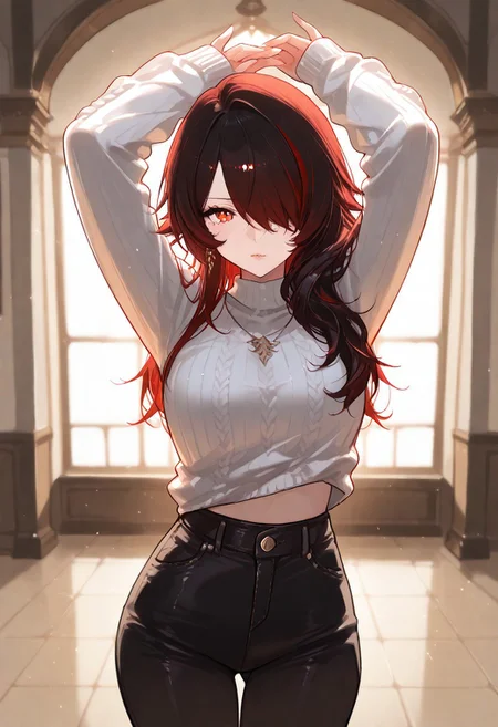 score_9, score_8_up, score_7_up, score_6_up, score_5_up, solo, extreme detail, Masterpiece, Best Quality, beautiful, high res image,
original character, looking at viewer, different hair color, different pose, different race, fantasy, sweater, cinder fall,