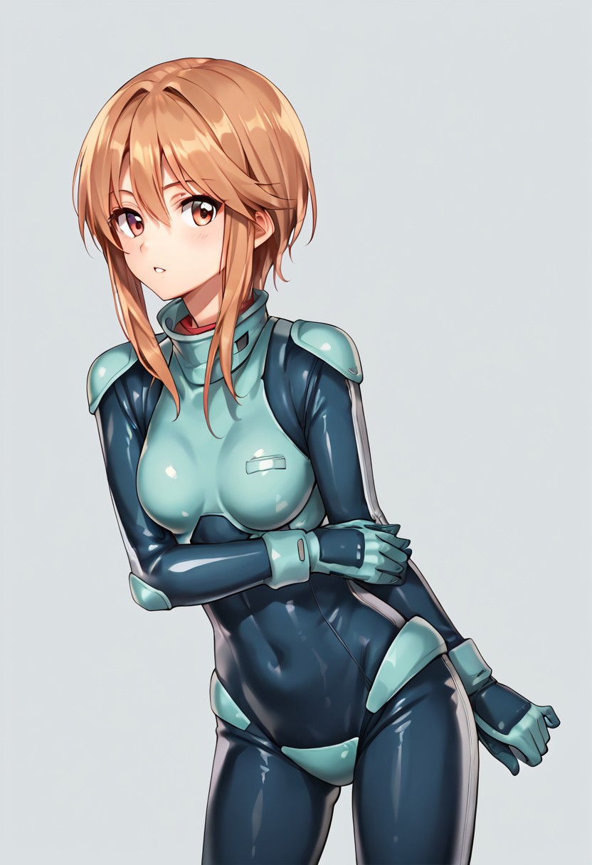 Score_9, score_8_up, score_7_up, masterpiece, best quality,  puru clone,brown hair,pilotsuit,gloves