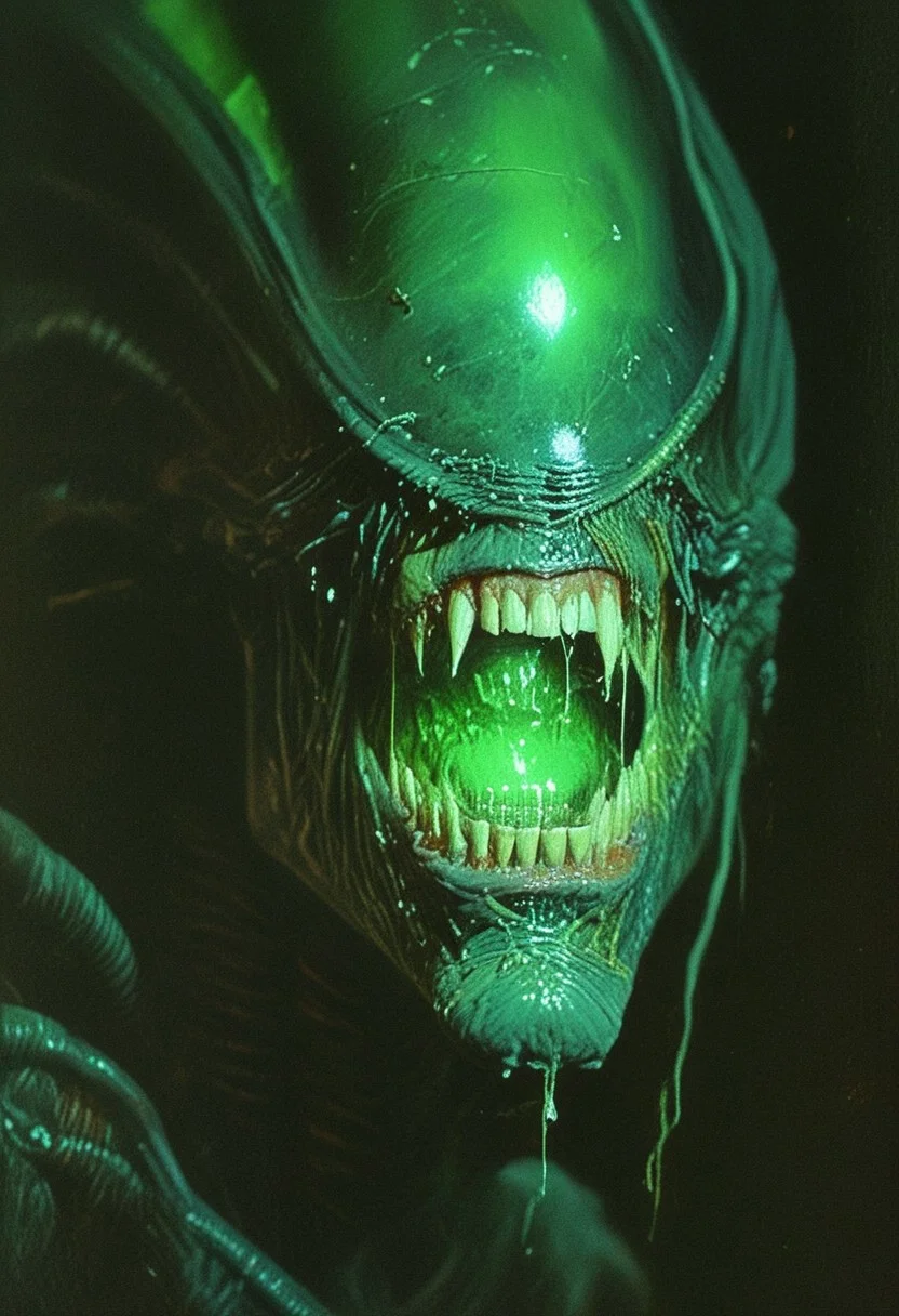 Xenomorph, solo, dark, light, a green light illuminates part of the face, masterpiece, best quality, very aesthetic, close up,
horror, hyperrealistic, DnD_Grainyboyz, grainy, noise,