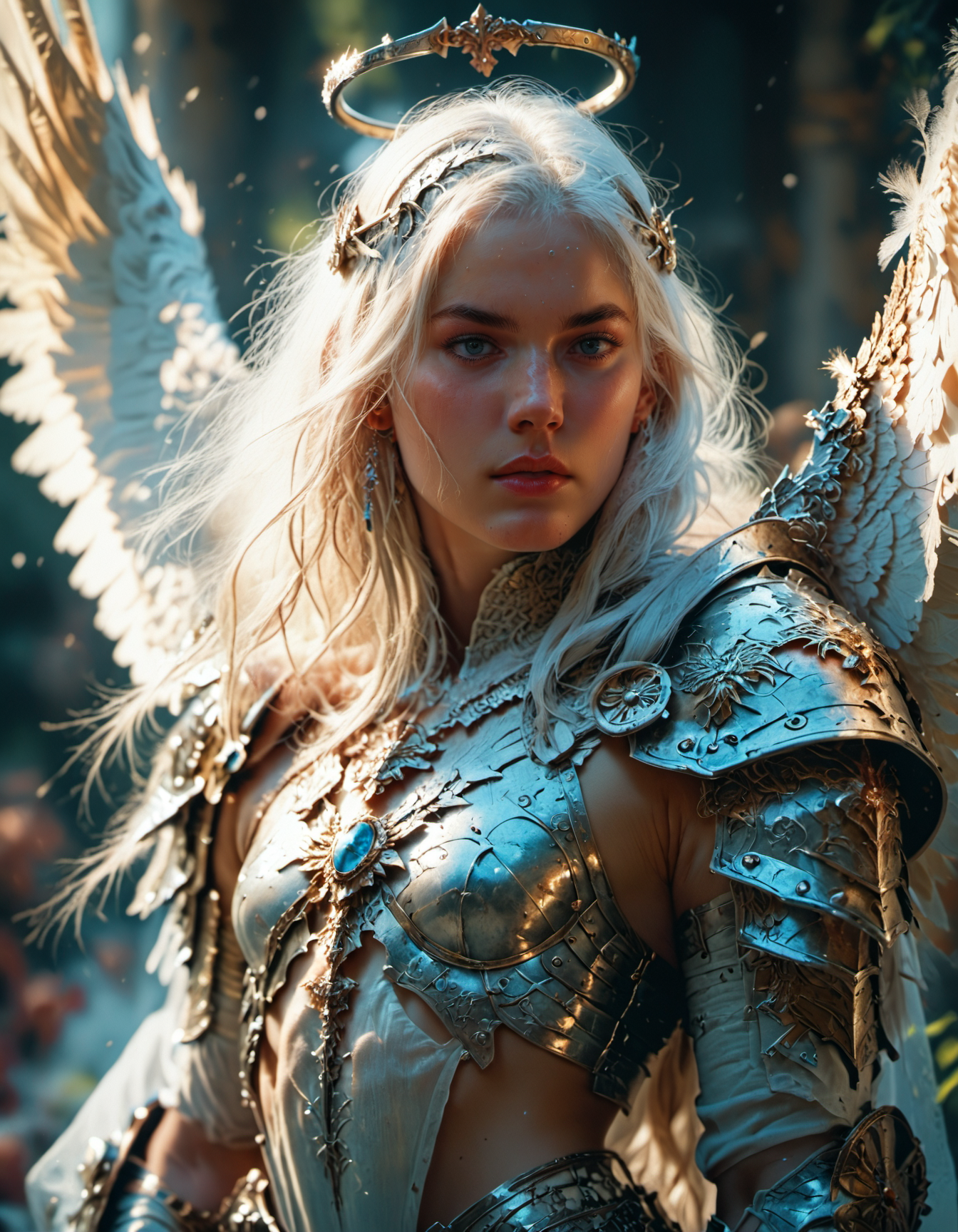 score_9, score_8_up, score_7_up, score_6_up, 1girl, angel warrior, beautiful, white hair, long hair,  small breasts,intricate detailed armour, <lora:Fant5yP0ny:0.6> <lora:real_dream_pony_realistic_lora_3:0.5> <lora:MJ52:0.6> <lora:FF.101.juggernautXL_version6Rundiffusion.LORA:0.5>
