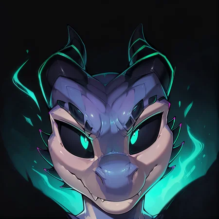 <lora:razorxl:0.8>, razorxl, source_furry, solo, 1boy, two-tone body, anthro, creature, kobold, grey and purple skin, horns, black sclera, green eyes, creature, portrait, headshot, face focus, (from front), perfectly symetrical from front, looking directly dead on at the camera, female, sexy, 3 tendril spikes protruding around chest, glowing eyes, flat chest, curvy, glistening, seductive, flirtatious, shiney skin, dynamic pose, dutch angle, scales, depth of field, blurry background, dark atmosphere, at night, green glow from behind, green power aura, neon, black blackground, blacklight, bioluminescence, paint splatter, vector, render, circular, starburst, (large pupils)
score_9, score_8_up, score_7_up, <lora:incase---1:0.5>, <lora:ugly_style:-1>, zPDXL2, <lora:Dark_Aura_XL_-_Filled_with_miasma:0.8>, miasma, outline green light, dark green aura, dark novel style, colorful, flaming, <lora:Blacklight_XL:0.8>, <lora:g0th1cPXL:0.4>