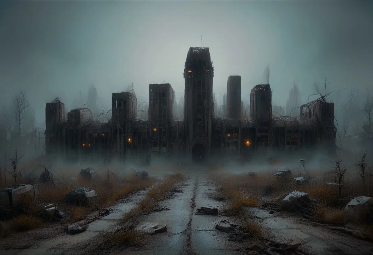 cityscape, scenic, landscape, buildings, lights, chrome, retro, neon sign, broken robot parts, contrasting colors, rust.
1 man, A retro-futuristic hunter wearing a jetpack stands in a barren wasteland of decaying building, scratched chrome jetpack flickering with dim, pulsating lights. Carrying a glowing data core, its once-smooth casing cracked and etched with corrosion. The explorer’s faded jumpsuit flutters in the dry, toxic wind as the data core’s flickering circuits cast eerie, shifting light across their determined face and the crumbling ruins around them. Jed-Rst, Rusty, detailed, realistic, cinematic, (dvr-lnds-sdxl), evi@decrepPunk,