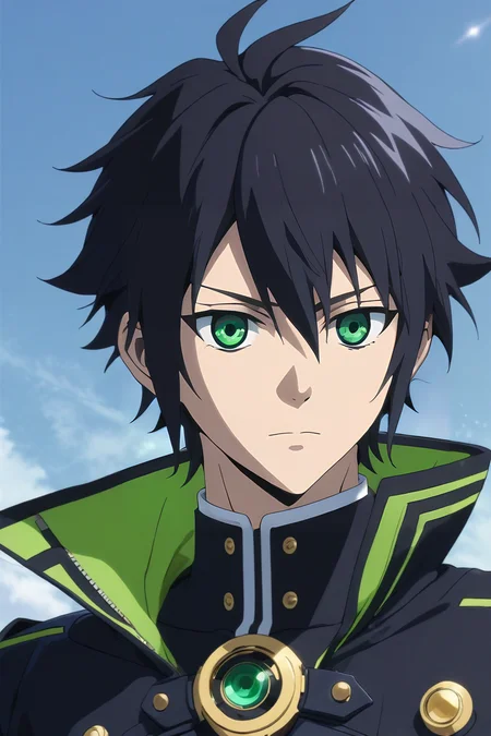score_9, score_8_up, score_7_up, source_anime, intricate details, (3d:0.4), , upper body, , 1boy, solo, male focus, <lora:yuuichirou_hyakuya_pony:0.78>, yuuichirou_hyakuya, black hair, green eyes, short hair, hair between eyes, , science fiction space opera, , <lora:sdxl_lightning_8step_lora:1>