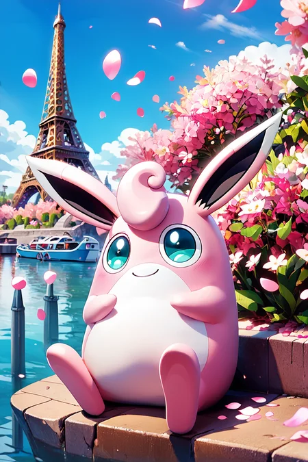 score_9, score_8_up, score_8, BREAK, , ,,, zzWigglytuff, pokemon (creature), no humans, ,<lora:Wigglytuff_Pokemon_PDXL:1.0>, ,,, , BREAK, zzEiffelTower in background, sitting, watercraft, boat, sitting on wall, side view, looking at viewer, smile, ,,, BREAK, blooming stars, luminescent petals, otherworldly fragrance blurry background, ,,, embedding:zPDXL, Expressiveh, ,,, <lora:EiffelTowerPDXL:0.8>, <lora:CatalystStylePDXL:0.6>, <lora:SDXLFaeTastic2400:0.5>, <lora:Expressive_H-000001:0.4>,