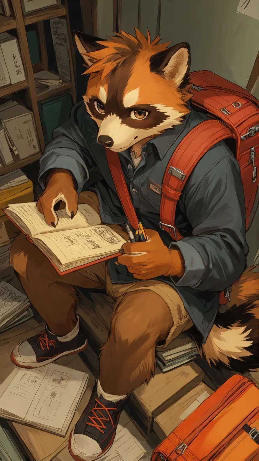 core_9, score_8_up, score_7_up,[16s],by niji6,
[young  furry furry],furry, japanese_style,furry, japanese_style, illustration, photojournalistic, artistic_composition, youthful, twink_anthro, slim_body, lean_physique, sitting_pose, writing_in_notebook, detailed_background, backpack, casual_clothing, innocent_expression, anime_style, warm_lighting, study_scene, indoor_setting, cozy_environment, focused_expression, anthropomorphic_raccoon, cute_expression, modern_setting, relaxed_pose,
<lora:hinaTuningFaceDetailer_SDXL-v2-rank256-pruned:0.5>,
<lora:XDetail_light:1>,
<lora:add-detail-xl:2>,
<lora:MJ52_v2.0:0.5>,
 <lora:Sketch Illustration Style [LoRA] - Pony V6 XL:1> sketch,monochrome, greyscale,
 boring_sdxl_v1,
zPDXL3