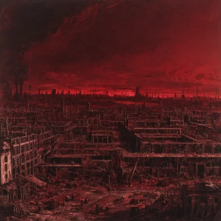 Painting of dark red city fallout apocalyptical  AH_Canaletto <lora:Paintings_by_Canaletto_Giovanni_Antonio_Canal__-_venetian_landscape_artist:1>