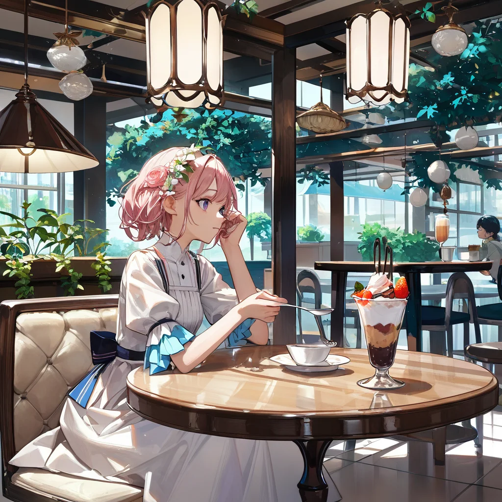 score_9, score_8_up, score_7_up, source_anime, source_cartoon,best quality, perfect anatomy , very aesthetic , absurdres ,
(mas parfait),
indoor, cafe, table, long spoon,
rating_safe, anime coloring style, <lora:parfait_3x3x3mixxl_sdxl:1>,