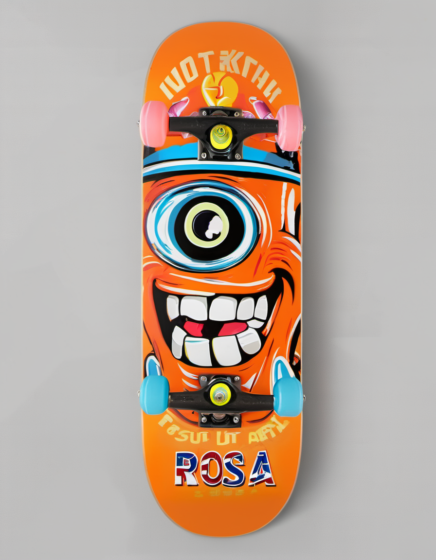 EdobSkate, looking at viewer, english text, camera, wheel, still life, teeth, ground vehicle, robot, simple background, flag, fish, fire, flag, fire, orange theme, hammer, tongue, orange theme, orange theme, rose, tongue out, grey background, logo, watercraft, hat, no humans, black eyes, no humans, wheel,<lora:EdobSkate_XL_v1.0:0.8>