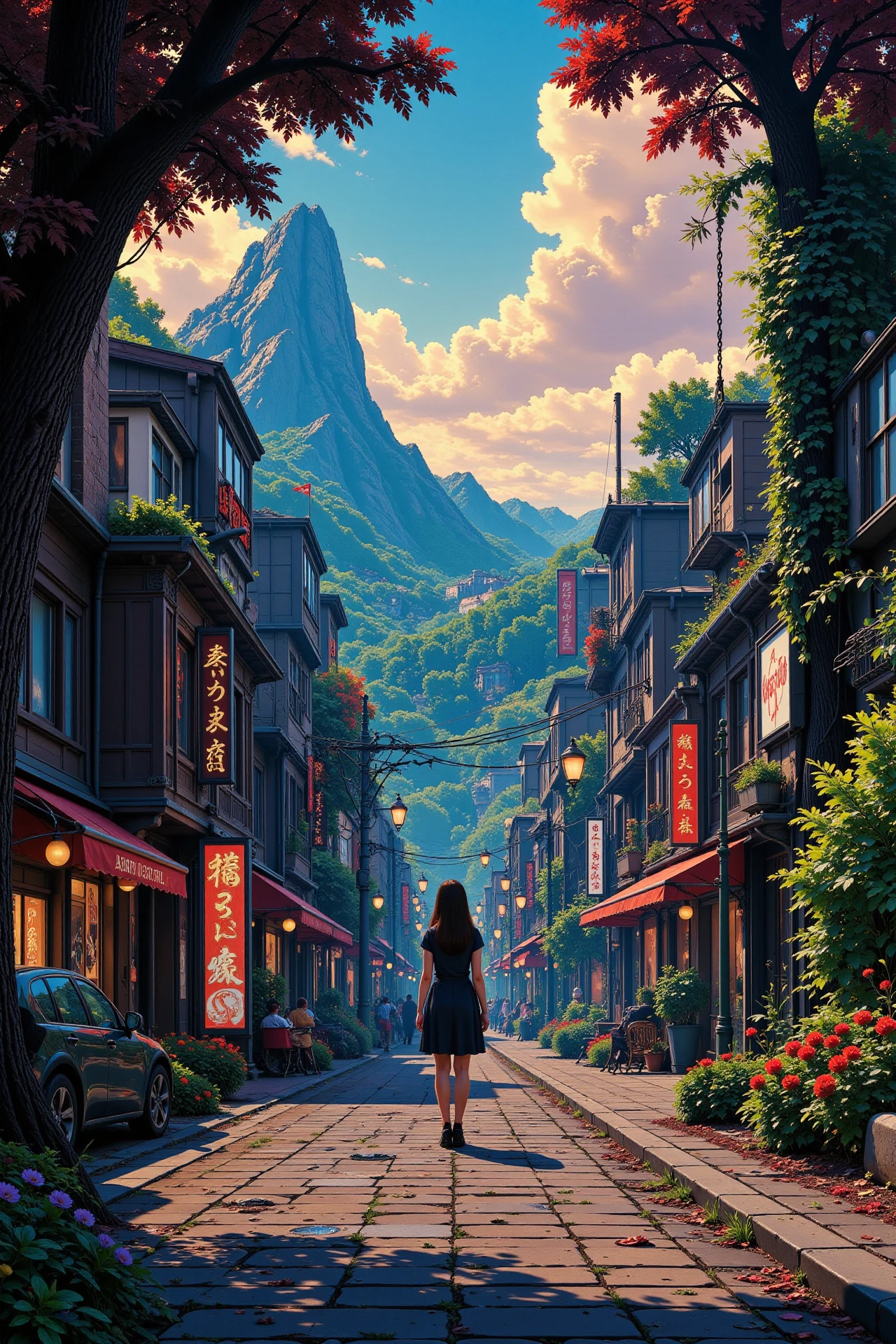 a cyberpunk futuristic street beautiful  landscape, morning, woman, very intricate, very detailed, sharp, bright, colorful, <lora:Hand v2:0.5> <lora:Anti-Blur:1><lora:Insane Detail Slider:0.25>  <lora:flux.1_lora_flyway_Epic-detail_v2:0.3> <lora:fluxenhancer:0.25> <lora:Anime_style:0.6> anime style