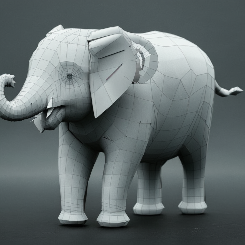 <lora:3dpolygonStyle:1>,3dm,monochrome,grey  grid color matching,Create a 3D animation style image of a elephant