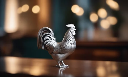 cinematic film still <lora:silvercarvingcd_xl-000005:0.3>,a handmade model toy of a cock made of (silvercarvingcd_xl,silver carving,shiny:1.3) in office,no humans,long-focus,tilt-shift,indoors,full body,chinese zodiac,wooden table,cutie,cute,still life,animal statue,front view,facing viewer,looking at viewer . shallow depth of field, vignette, highly detailed, high budget, bokeh, cinemascope, moody, epic, gorgeous, film grain, grainy, 8K, HDR, UHD, masterpiece, best quality, highly detailed, high resolution, finely detail, extremely detailed, ultra detailed, wallpaper