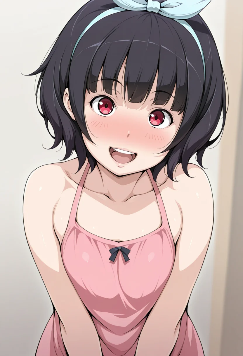 masterpiece, best quality,
<lora:Charm_Point_-_Magenta_Rose:1> S4s4k1Nsfw, 1girl, solo, black hair, short hair, open mouth, blush, red eyes, hairband, smile, looking at viewer