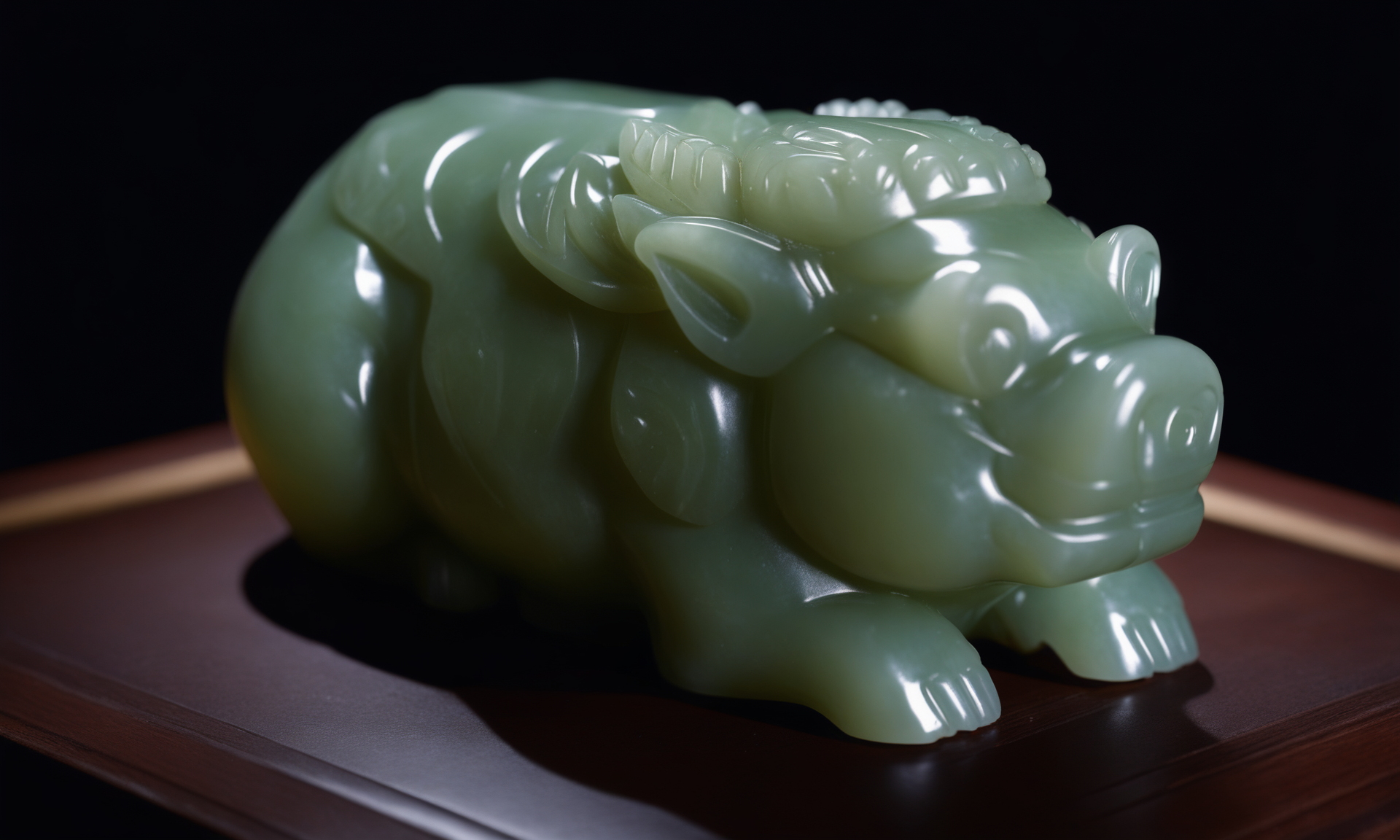 cinematic film still <lora:jadecarvingcd_xl-000007:0.8>,a statue of a boar made of (jadecarvingcd_xl,jade carving,translucent) on floor,no humans,long-focus,indoors,chinese zodiac,wooden table,cutie,cute,still life,animal statue,front view,facing viewer,looking at viewer . shallow depth of field, vignette, highly detailed, high budget, bokeh, cinemascope, moody, epic, gorgeous, film grain, grainy, 8K, HDR, UHD, masterpiece, best quality, highly detailed, high resolution, finely detail, extremely detailed, ultra detailed, wallpaper