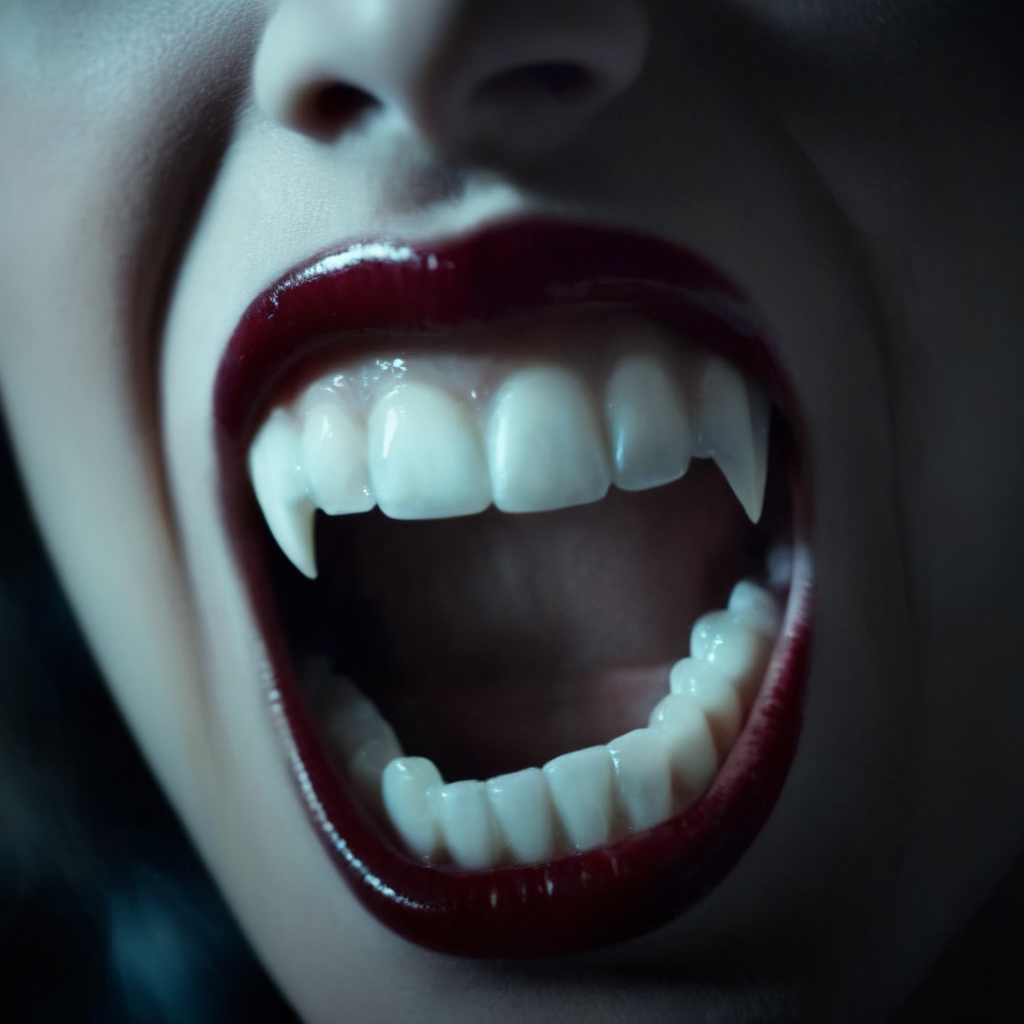 cinematic film still of  <lora:64_vampire fangs teeth:1> vampire fangs teeth Cinematic Film Look
a vampire woman with teeth open cinematic vampire fangs teeth, shallow depth of field, vignette, highly detailed, high budget, bokeh, cinemascope, moody, epic, gorgeous, film grain, grainy