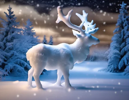 <lora:Aether_Snow_v1_SDXL_LoRA:1.0> photo of an elk made of snow, cinematic night