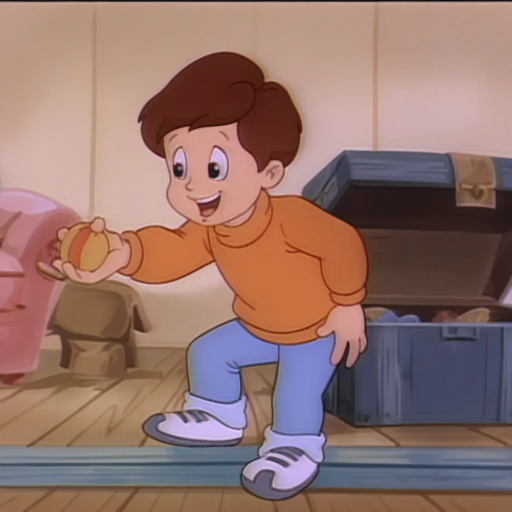 score_9_up, score_8_up, BREAK, peterwalker, 1boy, human, male child, brown hair, brown eyes, orange sweater, blue pants, gray footwear, toybox, playing with ball, happy, <lora:Peter_Walker_Care_Bears:1>