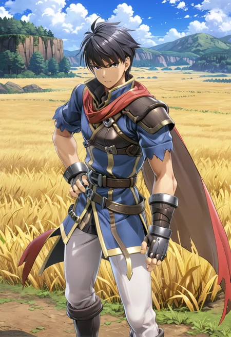 <lora:IKEFEXL:1> IKEFEXL, 1boy, man, standing in a field, (anime, masterpiece, intricate:1.3), (best quality, hires textures, high detail:1.2), (4k),(incredibly detailed:1.4),UHD, 8K, ultra detailed