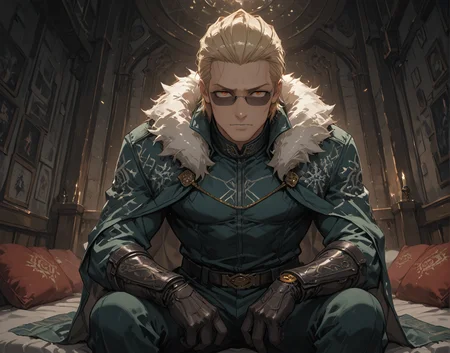 PonyScores7, source_anime, ah, 1IllustriousQual,
BREAK (POV Shot)
BREAK <lora:albertwesker-guy-PONYv1:0.8> albertwesker, 1boy, toned, athletic, fit, mature male, angular face, sharp_featured face, handsome, charming, alluring, <lora:shinyskin2:0.2> glistening skin, AS-MidAged, <lora:shinyskin2:0.2> glistening skin
BREAK slicked back hair, short hair, blonde, <lora:hairdetailpxl:0.2> hairdetailpxl,
BREAK slit pupils, orange eyes, <lora:expressive eyes:0.2> expressive eyes, <lora:eyedetailpxl:0.2> eyedetailpxl, <lora:Eyes_High_Definition:0.2> EyesHD
BREAK (performs a dramatic dip, one arm extended and the other hand resting on their knee)
BREAK (indian, bright_textiles, Bright textiles, colorful_fabrics, patterned_cushions, embroidered_tapestries)
BREAK ^o^, <lora:Expressive_H:0.2> Expressiveh, looking at viewer, <lora:Emotional_Anime_Expressions_PonyXL_Concept:0.2> emotional, <lora:Best_Facial_Expression_LoRA_PONY:0.2>, <lora:expresionesv3Rank128:0.2> expresiones, <lora:Detailed expressive EXEV style -XL Pony V1.0:0.2> FaceDetail
BREAK (Icy dusty Rose, Terracotta Brown, and Sage Green bodysuit, frosted armor pieces, snowflake-patterned cape), (sunglasses:1.3),
BREAK <lora:xl_more_art-full_v1:0.2>, <lora:aesthetic_anime_v1s:0.2>, <lora:EpicF4nta5yXL:0.2>, <lora:detailxl:0.2> detailxl, <lora:Fant5yP0ny:0.2>, best quality, amazing quality, best aesthetic, absurdres, illustration, Volumetric_Lighting, ultra-detailed, very aesthetic, intricate details, 8k, masterpiece, best_quality
BREAK Stable_Yogis_PDXL_Positives, AS-Adult, <lora:Complicated fantasy portrait - XL Pony V2.0:0.2>, bad-hands-5, <lora:HDA_Detailer:0.3>