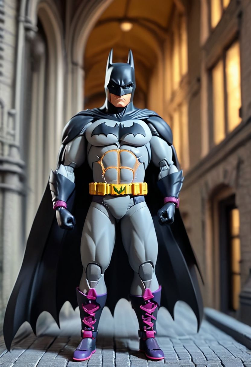 (OverallDetail:1.4)(Articulated:1.6), realism, (1figure articulated of Batman in Gotham 
:1.7), (in gotic city style films Tim Burton background:1.0),    toy, cute, epic world, vivid colors, detailed,BRAKE
 (Bodysuit and Face of Batman:1.5), detailed face, hiperrealistic, 8k,35mm, realistic, detailed background