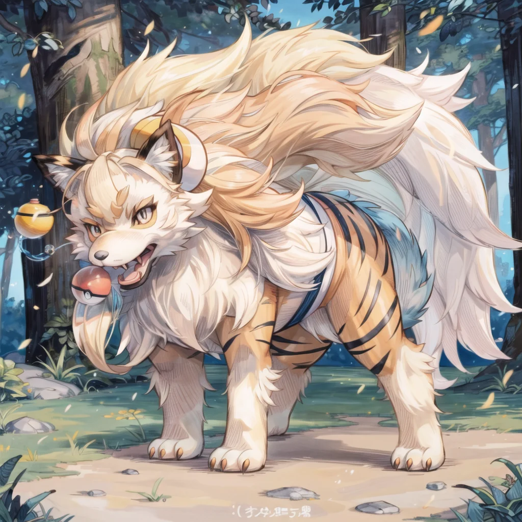 (((Arcanine, Pokmon, Animal,))), solo, single, Tiger, wolf, orange fur, fluffy, <lora:Arcanine - Pokmon:1>
(masterpiece, sidelighting, finely detailed, beautiful), <lora:add_detail:1> <lora:hairdetailer:0.2>
In forest,