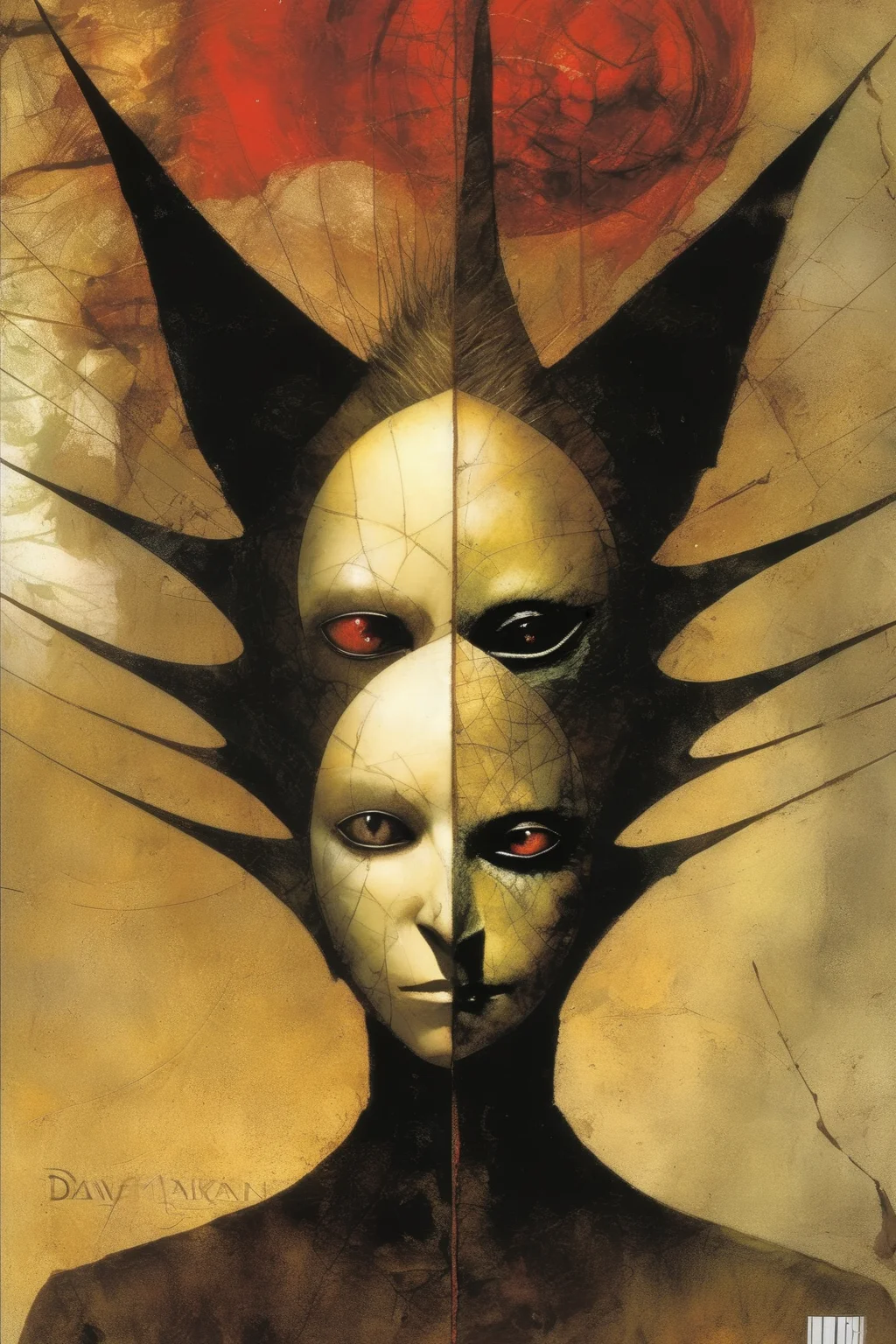 <lora:Dave McKean Style:1>Dave McKean Style - _mirrormask variant cover of dave mckean next book_high quality_