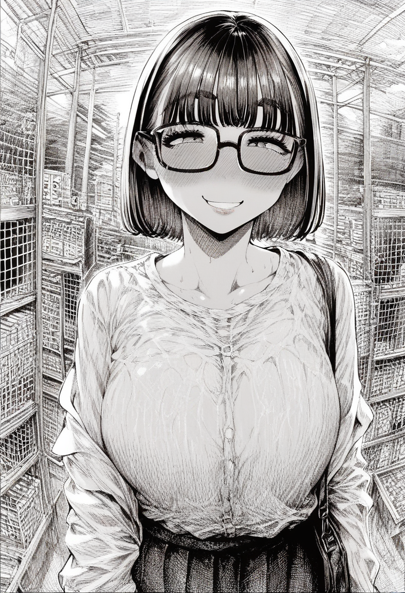 score_9, Score_8_up, Score_7,detailed,
, <lora:Hirune_style:1>,hirune  style, blush, medium chest, curvy,glasses,medium hair,smug smile