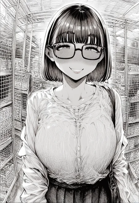 score_9, Score_8_up, Score_7,detailed,
, <lora:Hirune_style:1>,hirune style, blush, medium chest, curvy,glasses,medium hair,smug smile