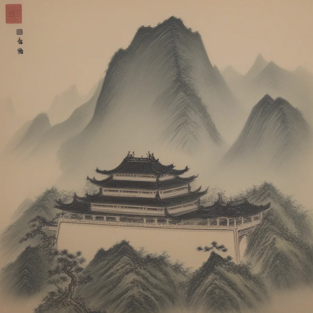 chinese, a building with a mountain in the background