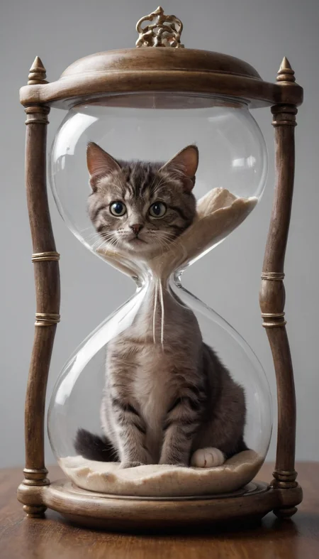 inside an hourglass,  a cat lived inside