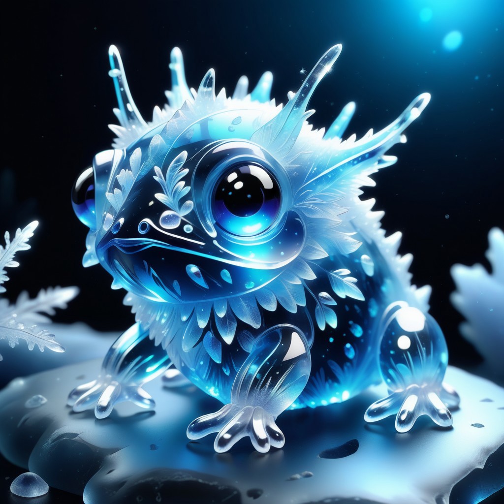 a cute creature made out of Jed-Blmicry,  <lora:BioIceCrystalStyle-000006:0.7>, masterpiece, full of details,