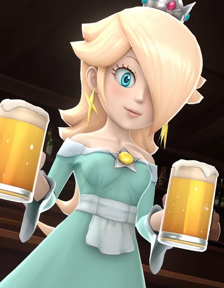 score_9, score_8_up, score_7_up, source_anime, <lora:rosalina-super-mario-galaxy-ingame-ponyxl-lora-nochekaiser:1>, rosalina, blonde hair, blue eyes, hair over one eye, long hair, 3d, <lora:dirndl-ponyxl-lora-nochekaiser:1>, dirndl, german clothes, beer mug, collarbone, cleavage, beer, underbust, waist apron,, indoors, bar, smile, blush,, , cowboy shot, dutch angle