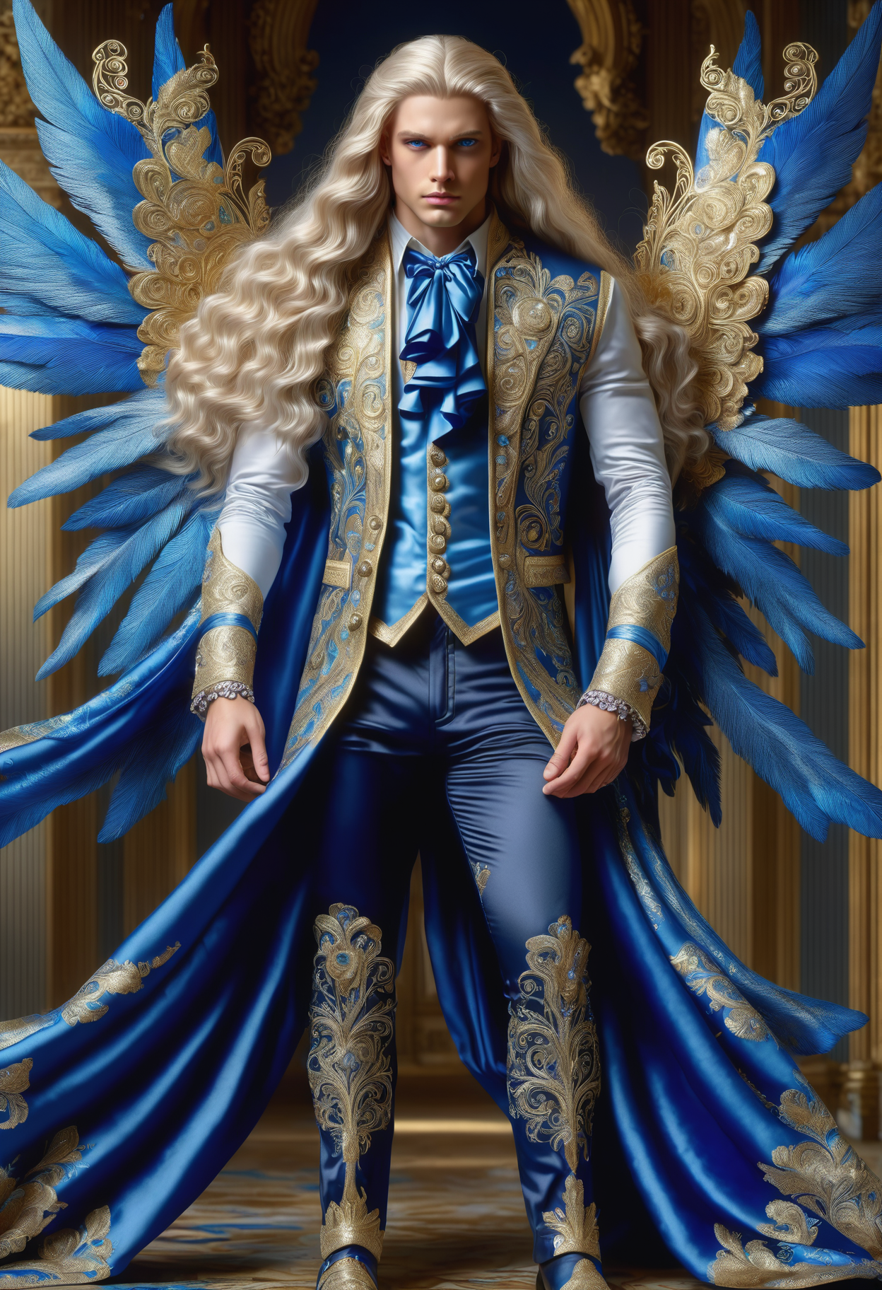 DonMM1yaXL man, baroque Jerkins, Corded Knots, __clothings/baroque/male/attire/collor-cleavage__, Silk Waistcoats, Metallic Threadwork on Breeches, Filigree Buckles,  variegated, wings,DonM3t3rn1tyXL,  <lora:myLora\DonMM1y4XL-v1.1-000008:.8> <lora:released\DonM3t3rn1tyXL-v1.1-000008:.8> <lora:SDXL\DetailedEyes_V3> <lora:myLora\DonMDr4g0nXL-rb>