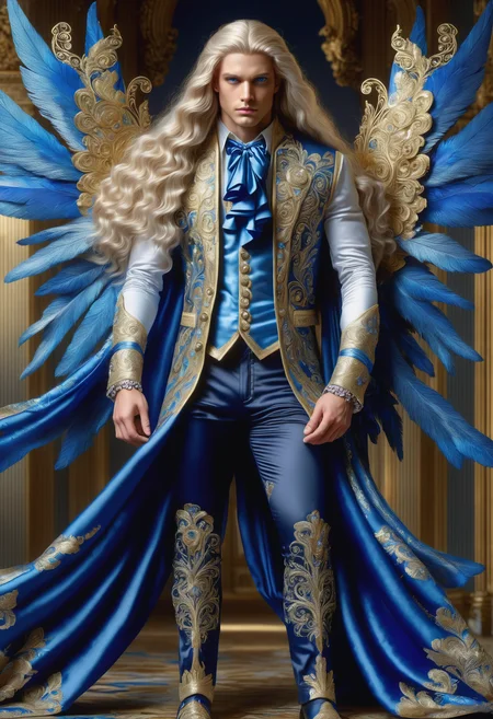 DonMM1yaXL man, baroque Jerkins, Corded Knots, __clothings/baroque/male/attire/collor-cleavage__, Silk Waistcoats, Metallic Threadwork on Breeches, Filigree Buckles, variegated, wings,DonM3t3rn1tyXL, <lora:myLora\DonMM1y4XL-v1.1-000008:.8> <lora:released\DonM3t3rn1tyXL-v1.1-000008:.8> <lora:SDXL\DetailedEyes_V3> <lora:myLora\DonMDr4g0nXL-rb>