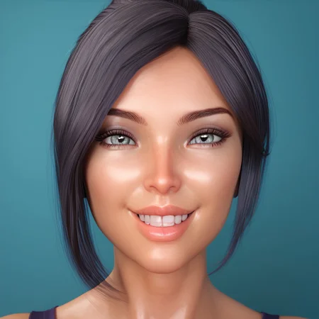 easynegative, masterpiece,best quality, highly detailed, score_9, score_8_up, score_7_up, score_6_up,
1 girl, solo, black hair, grey eyes, Kumiko, beautiful girl, sexy body, slender waist, slender body, hourglass figure, shiny look, narrow waist, athletic, sexy body.
happy face, smiling, face focus, close up of face. Cyan background.