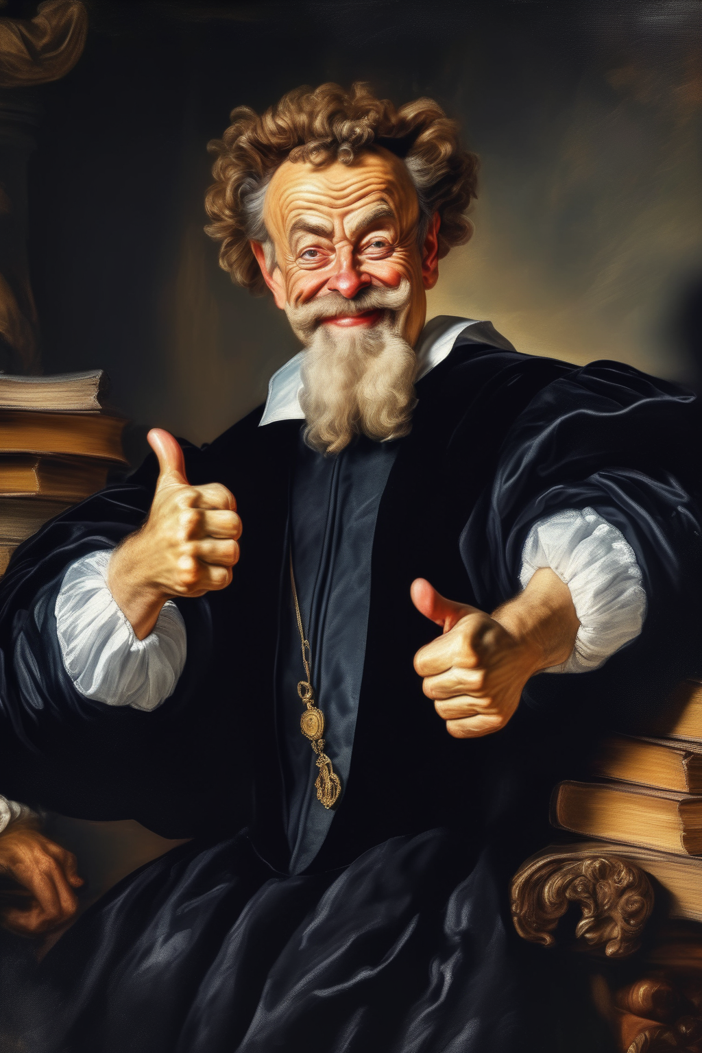 <lora:Peter Paul Rubens Style:1>Peter Paul Rubens Style - image of wise lawyer with thumbs up in agreement in style of rubens