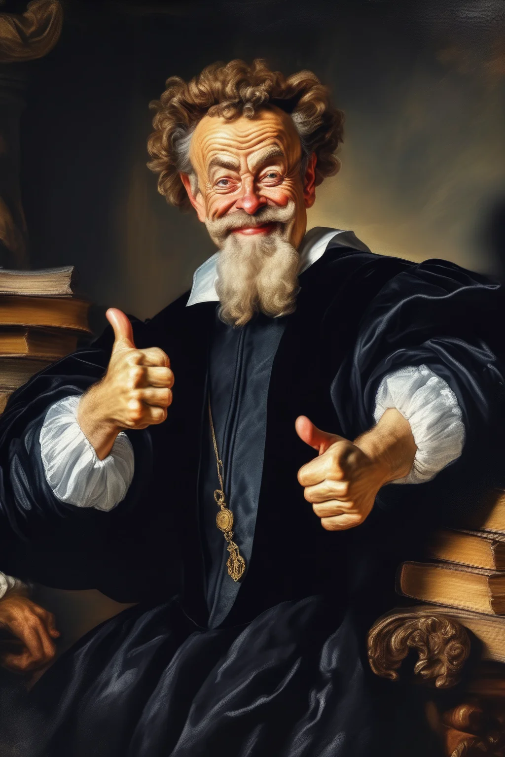 <lora:Peter Paul Rubens Style:1>Peter Paul Rubens Style - image of wise lawyer with thumbs up in agreement in style of rubens