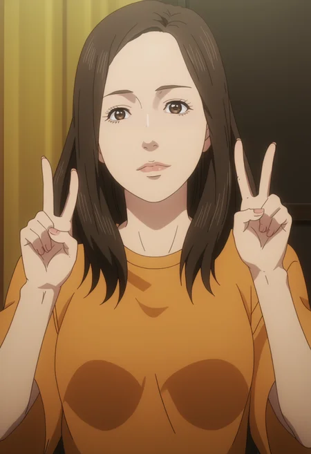 score_9, score_8_up, score_7_up, source_anime, BREAK 1girl, solo, cowboy shot, <lora:DX888Misaki-10:1>, shimizu misaki, brown hair, brown eyes, long hair, anime screencap, double v, knees together feet apart, standing,
