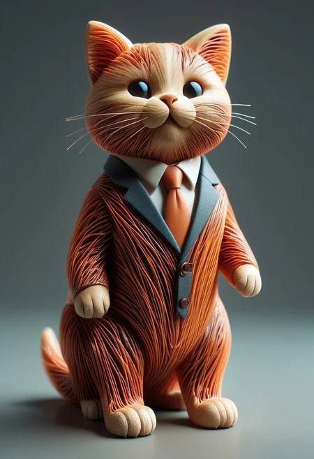 photo of a cute cat standing wearing a business suit made of tiny neon glass filaments, make CivChan happy