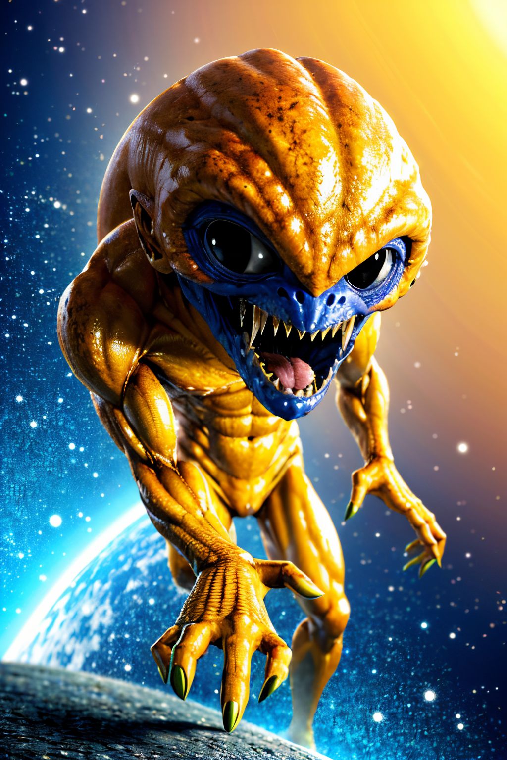 (Realisitc:1.5) Yellow and orange alien man monster, <lora:EdobAlienMonsterMale_v1.0:0.8>