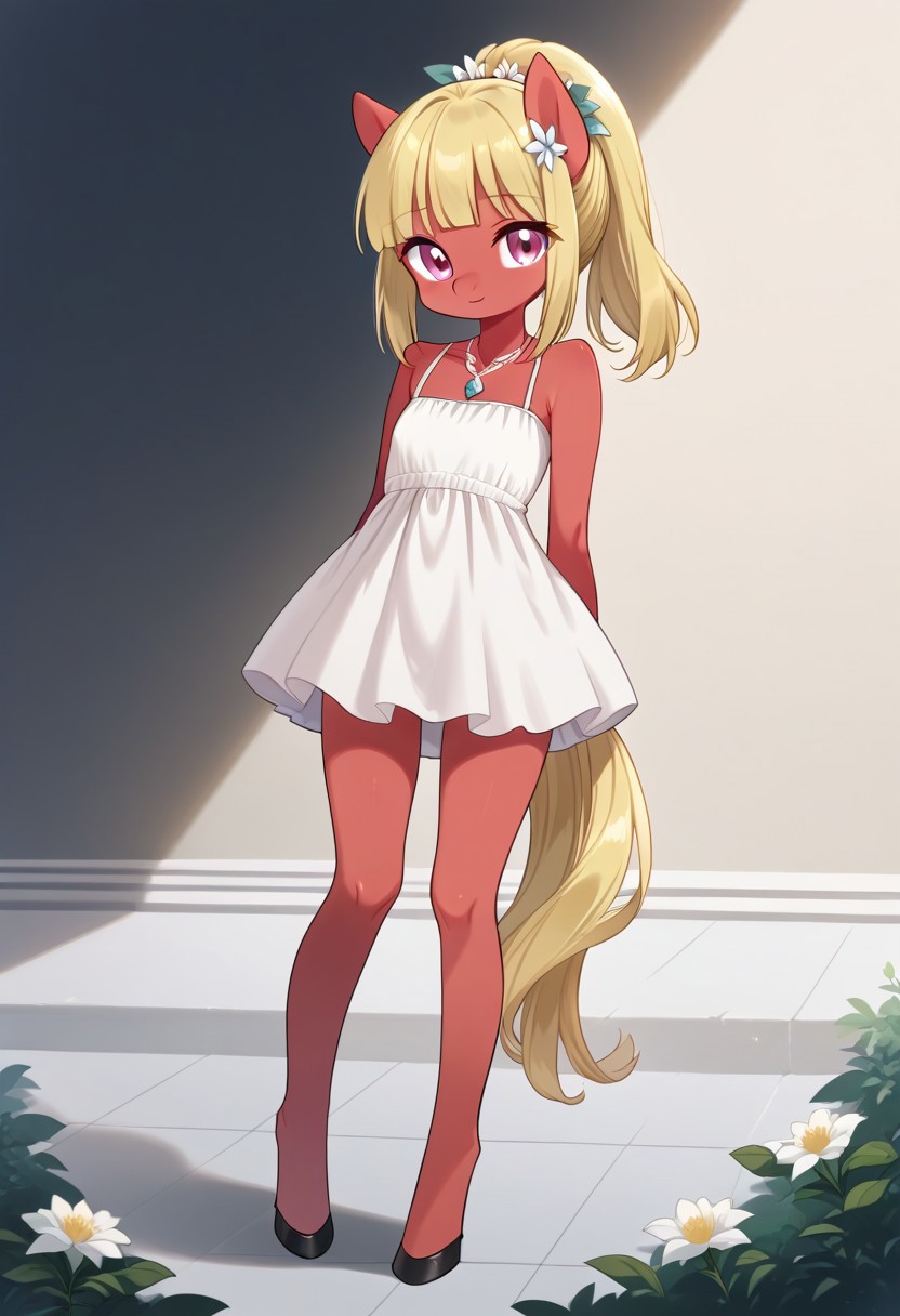 score_9, r0ug3, white dress, necklace, source_pony, ntm,
