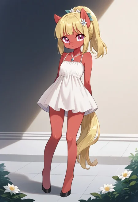 score_9, r0ug3, white dress, necklace, source_pony, ntm,
